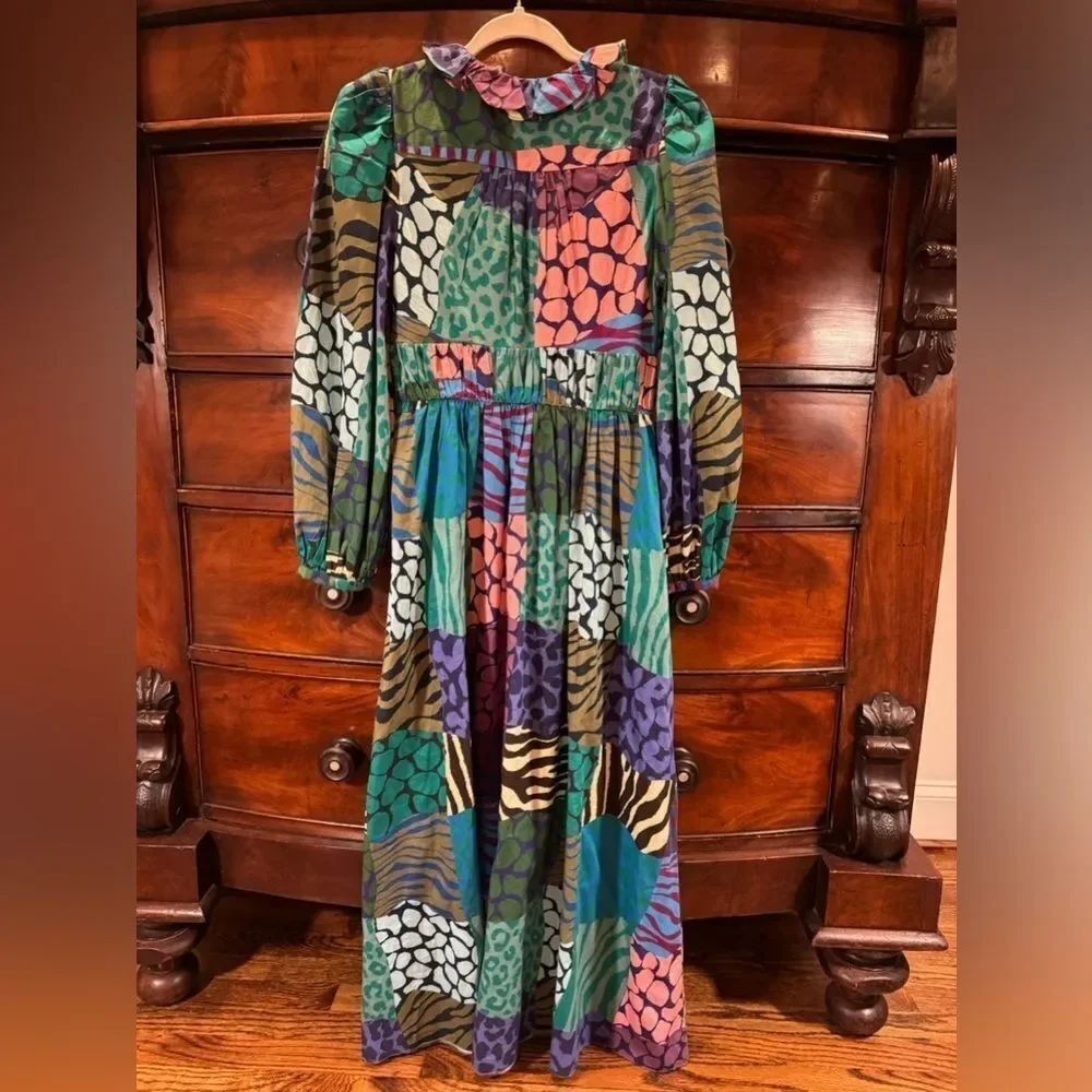 Anthropologie Geisha Designs Long-Sleeve Printed Maxi Dress Size Small - Picture 8 of 8